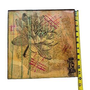 Original Mixed Media Art Flower French Quotes enameled Collage Art, Signed